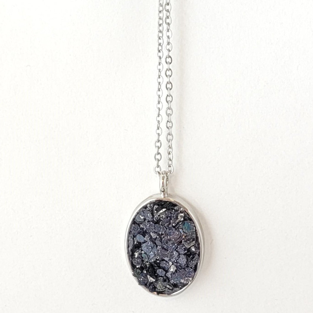 Black Druzy Oval Pendant