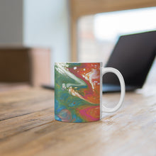 Load image into Gallery viewer, Orange, Green and Blue Swirl Canvas Ceramic Mug
