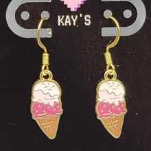 Load image into Gallery viewer, Ice Cream Cone (Pink and White) Earrings
