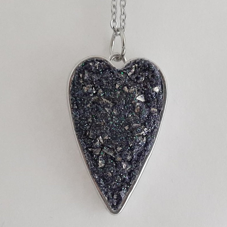 Gray Druzy Heart Pendant